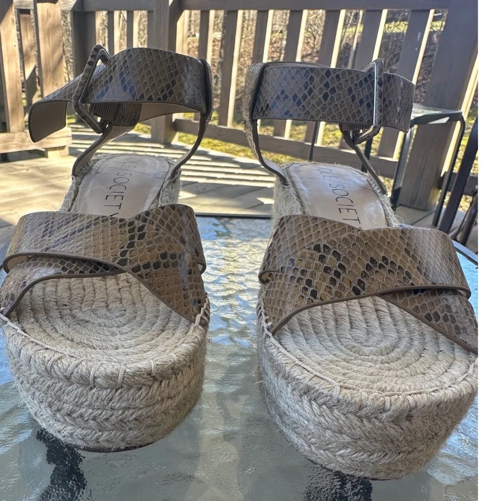 Sole Society Audrina Snakeskin Espadrille‎ Wedge Sandals Brown Womens 9M
